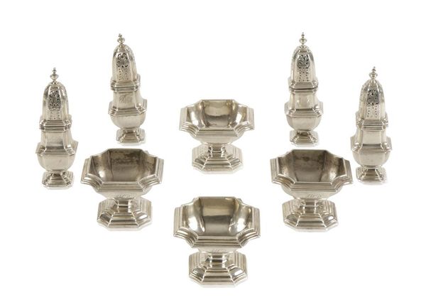 A PART BRITANNIA STANDARD SILVER CONDIMENT SET