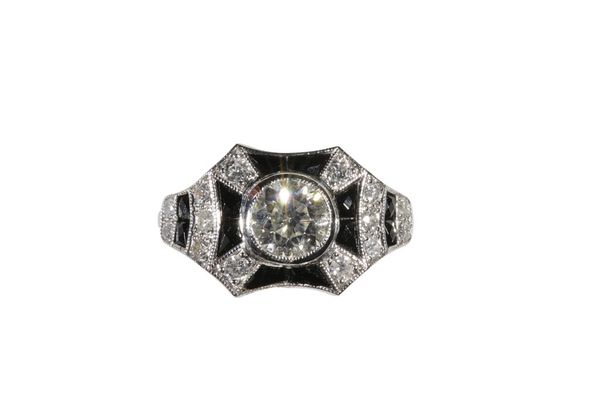 ART DECO STYLE ONYX AND DIAMOND RING