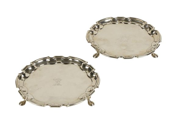 MATCHED PAIR OF GEORGE II SILVER WAITERS