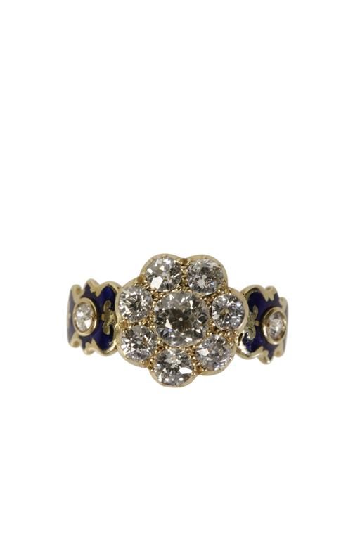 19TH CENTURY DIAMOND CLUSTER AND ENAMEL RING