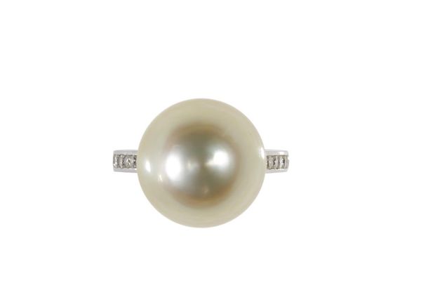 CULTURED PEARL AND DIAMOND DRESS RING