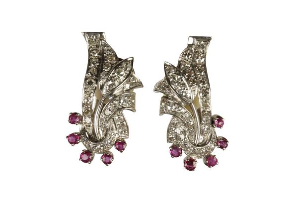 PAIR OF DIAMOND AND RUBY EAR CLIPS