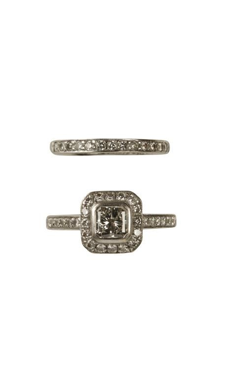 ART DECO STYLE DIAMOND RING AND MATCHING WEDDING BAND