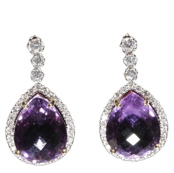 PAIR OF AMETHYST AND DIAMOND EARRINGS