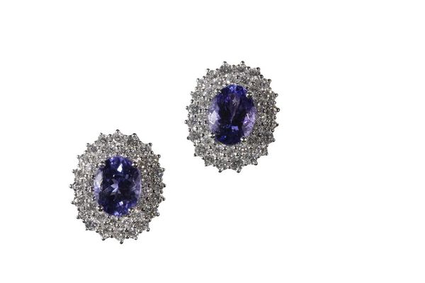 PAIR OF TANZANITE AND DIAMOND EARRINGS