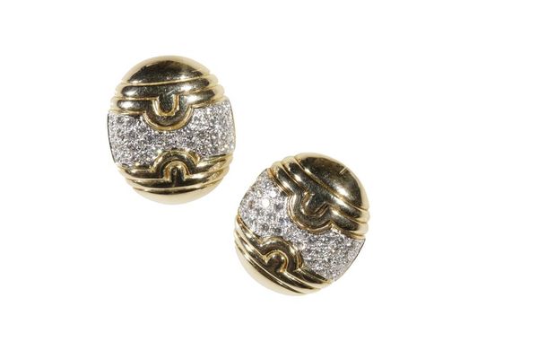 PAIR OF YELLOW GOLD AND DIAMOND EAR CLIPS