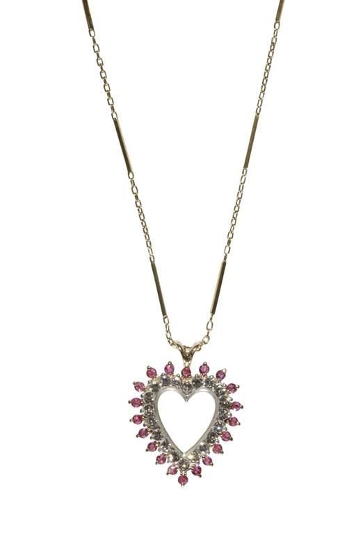 RUBY AND DIAMOND HEART SHAPED PENDANT