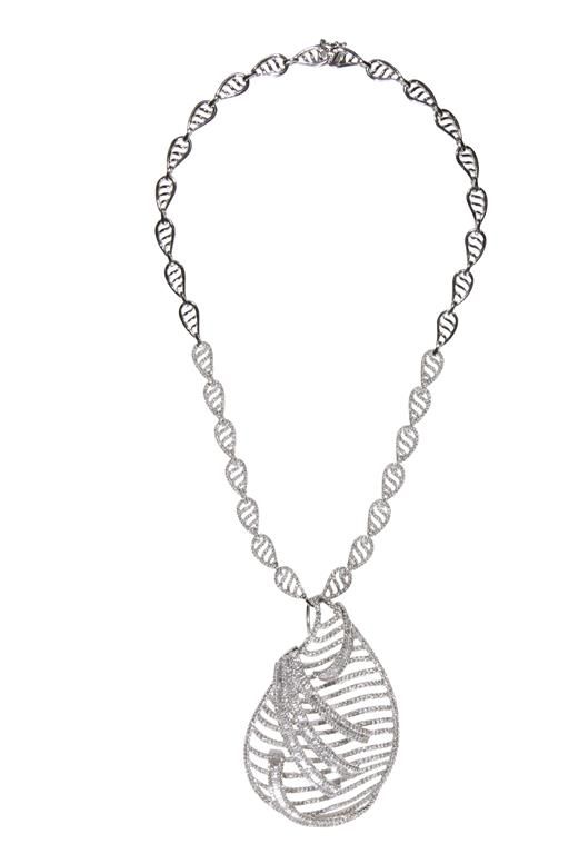 DIAMOND ENCRUSTED CHUNKY WHITE GOLD PENDANT NECKLACE