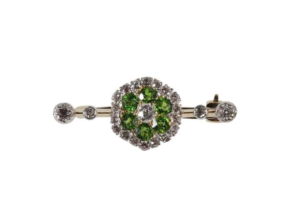 EDWARDIAN DIAMOND AND DEMANTOID GARNET BAR BROOCH