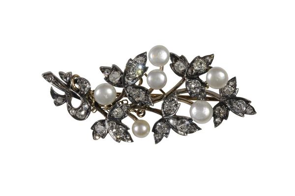 DIAMOND AND PEARL SPRAY BROOCH