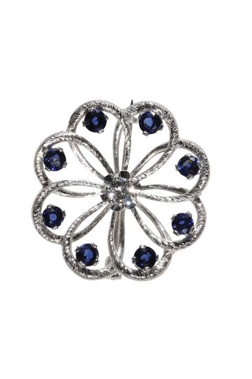 SAPPHIRE AND DIAMOND "FLOWERHEAD" BROOCH