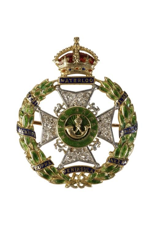 RIFLE BRIGADE DIAMOND AND ENAMEL BROOCH