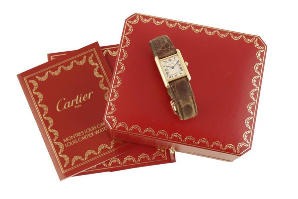 CARTIER 18CT GOLD TANK QUARTZ LADY'S WRIST WATCH