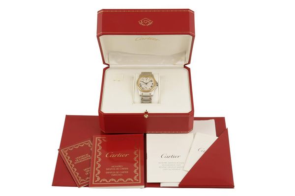 CARTIER SANTOS PILOTS GMT GOLD AND STAINLESS STEEL GENTLEMAN'S WRIST WATCH