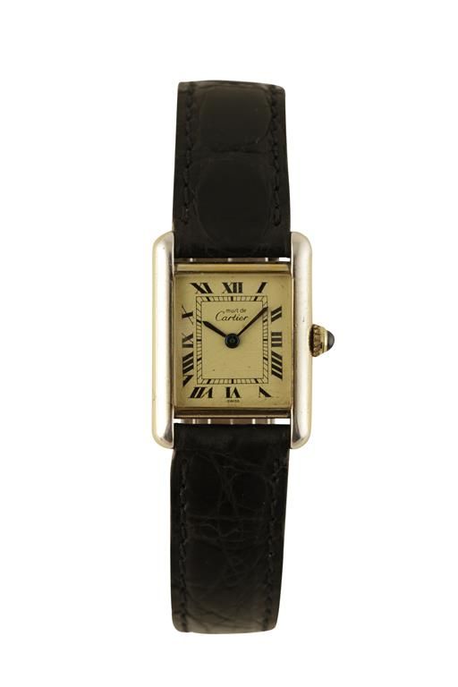 CARTIER TANK QUARTZ SILVER GILT LADY'S WRIST WATCH (MUST DE CARTIER)