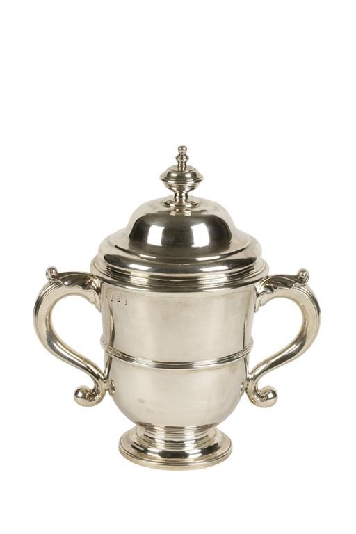 QUEEN ANNE SILVER TWO-HANDLED CUP AND COVER