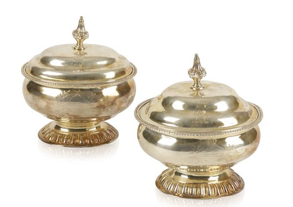 A MATCHED PAIR OF GEORGE III SILVER SUGAR BOXES AND COVERS
