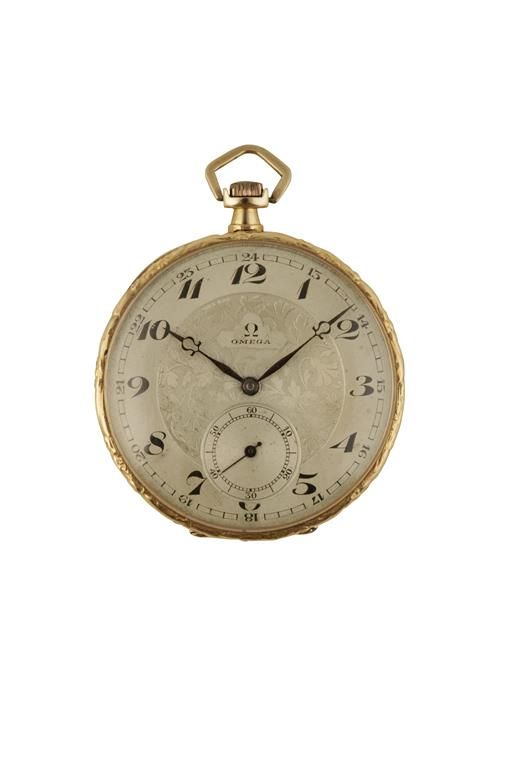 OMEGA 14 CT GOLD OPEN FACE POCKET WATCH