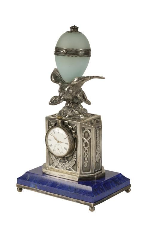 AMERICAN SILVER AND LAPIS LAZULI TABLE CLOCK
