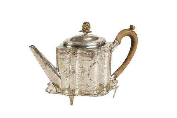 GEORGE III SILVER TEAPOT WITH ASSOCIATED STAND, BY HESTER BATEMAN, LONDON 1786/1788