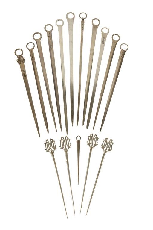 COLLECTION OF ENGLISH AND CONTINENTAL SILVER MEAT SKEWERS