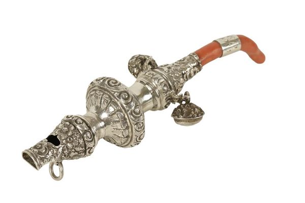 VICTORIAN SILVER BABY'S RATTLE AND WHISTLE
