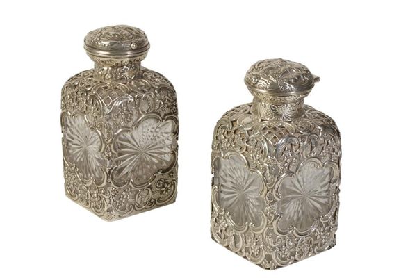 MATCHED PAIR OF VICTORIAN SILVER MOUNTED PERFUME BOTTLES