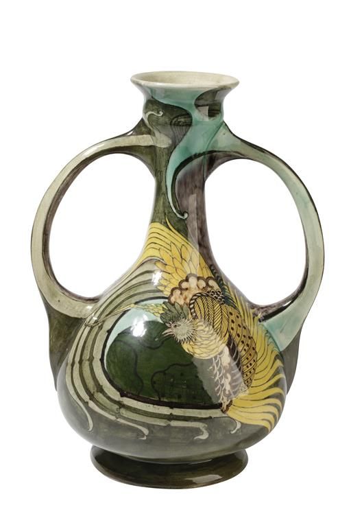 ART NOUVEAU BRANTJES FAIENCE DE PURMEREND DUTCH TWIN HANDLED VASE