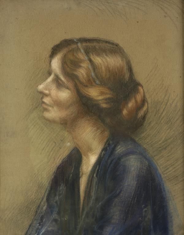 •AGATHA WALKER (1888-1980) Bust-length profile portrait of a lady, probably Lucie Zelie Durnford