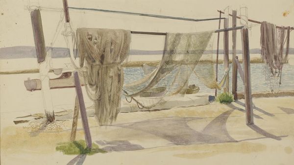 •EDWARD D'ARCY LISTER (1911-1976) 'NETS ON POOLE QUAY'