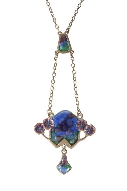 CHARLES HORNER (1837-1896): AN ART NOUVEAU SILVER AND ENAMEL PENDANT