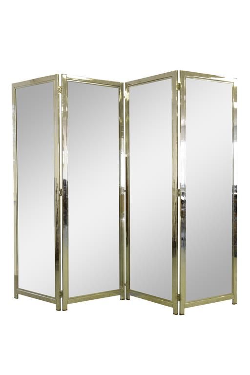 ART DECO CHROME AND MIRRORED FOUR SECTION ROOM DIVIDER SCREEN