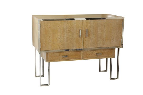 HEALS CHROME AND LIMED OAK CREDENZA