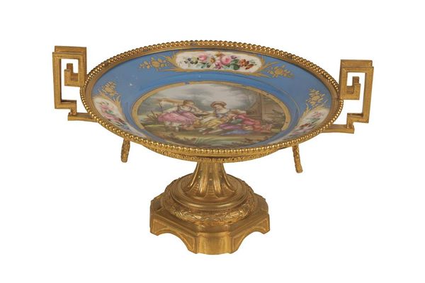 SEVRES STYLE AND GILT METAL TAZZA
