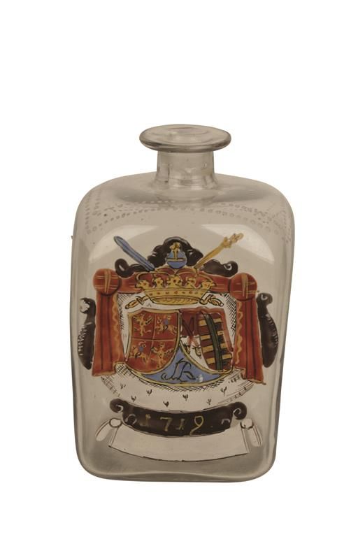 SMALL POLYCHROME PAINTED GLASS BOTTLE