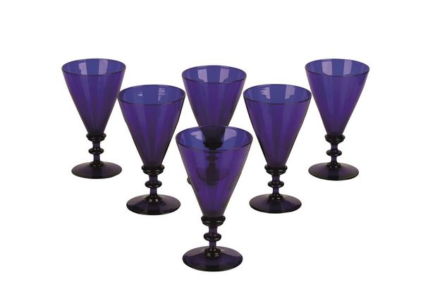 SET OF SIX "BRISTOL-BLUE" GOBLETS