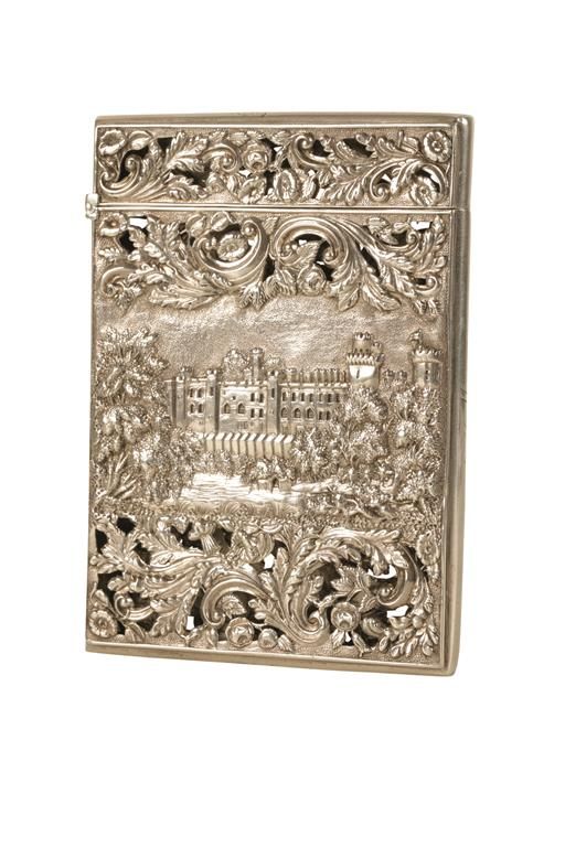 NATHANIEL MILLS: A VICTORIAN SILVER "CASTLETOP" CARD CASE