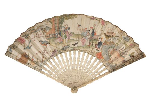 FINE IVORY AND PAINTED FAN, QING DYNASTY, EARLY 19TH CENTURY