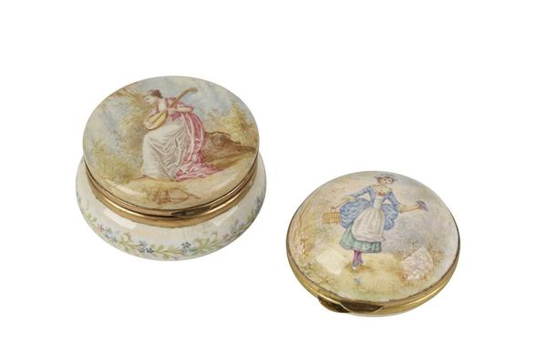 CONTINENTAL OVOID ENAMELLED BOX decorated with a maiden holding a songbird and a