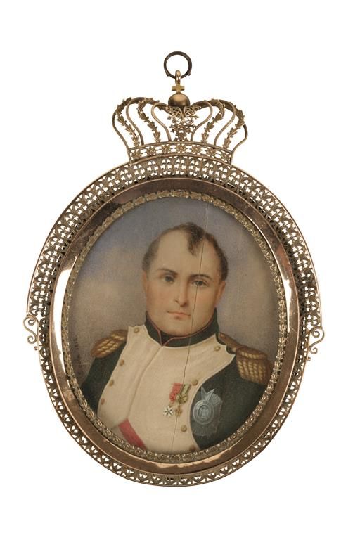 PORTRAIT MINIATURE OF NAPOLEON watercolour on ivory with pierced decoration gold