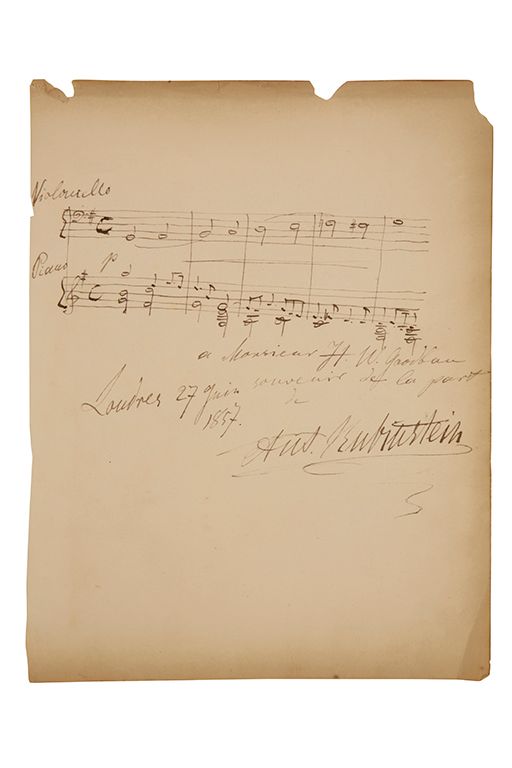 RUBINSTEIN, ANTON (1829-1894) six double bars of music handwritten and signed