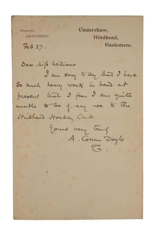 DOYLE, ARTHUR CONAN (1859-1930)Autograph letter signed 'A Conan Doyle'