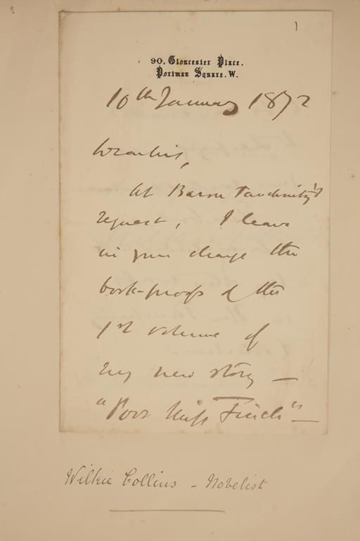 COLLINS, WILLIAM WILKIE (1824-1889)A letter on 90 Gloucester Place headed notepaper