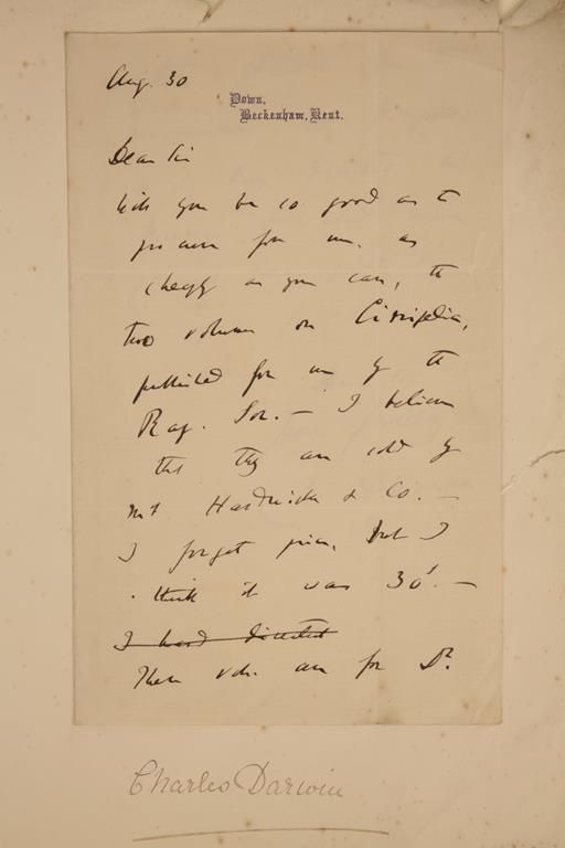 DARWIN, CHARLES ROBERT.FRS FRGS FLS FZS (1809-1882) An autograph letter