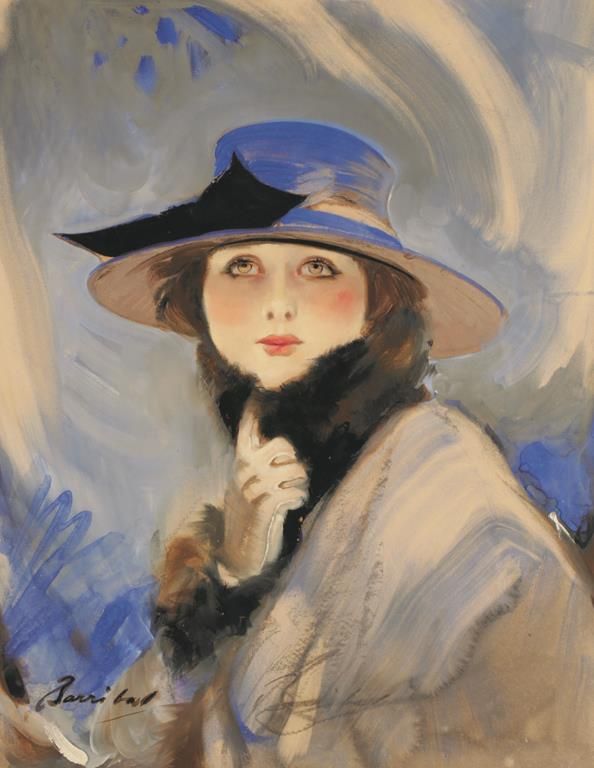 •WILLIAM HENRY BARRIBAL (1874-1952) 'GIRL IN A BLUE HAT'