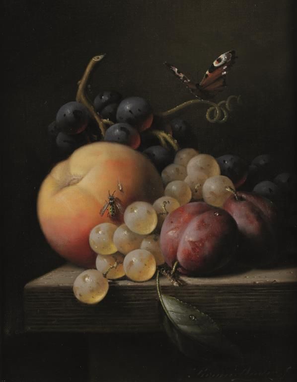 •BRIAN DAVIES (1942-2014) A still life study of fruit and insects