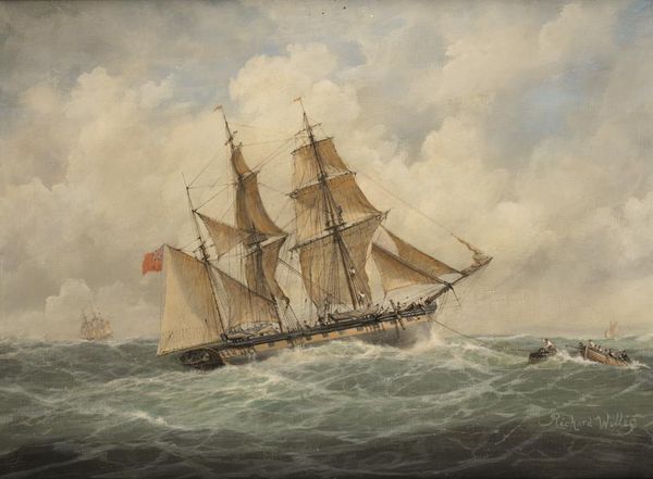 •RICHARD WILLIS (B.1924) A Royal Navy ship rescuing a man in trouble