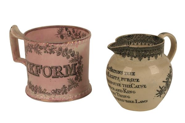 PINK LUSTRE POTTERY MUG transfer printed with a portrait of Lord Althorpe