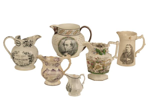 COLLECTION OF POTTERY JUGS of political interest