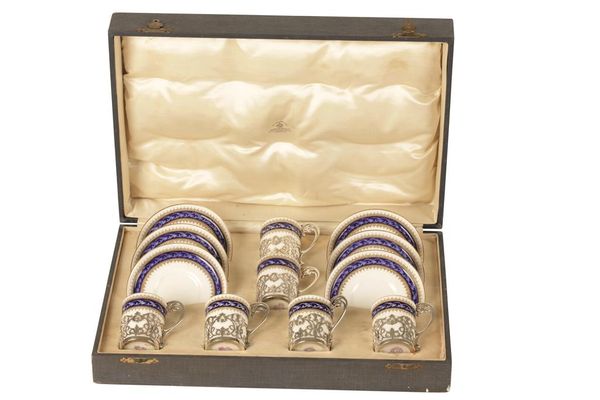 SET OF SIX ROYAL WORCESTER COFFEE CANS AND SAUCERS